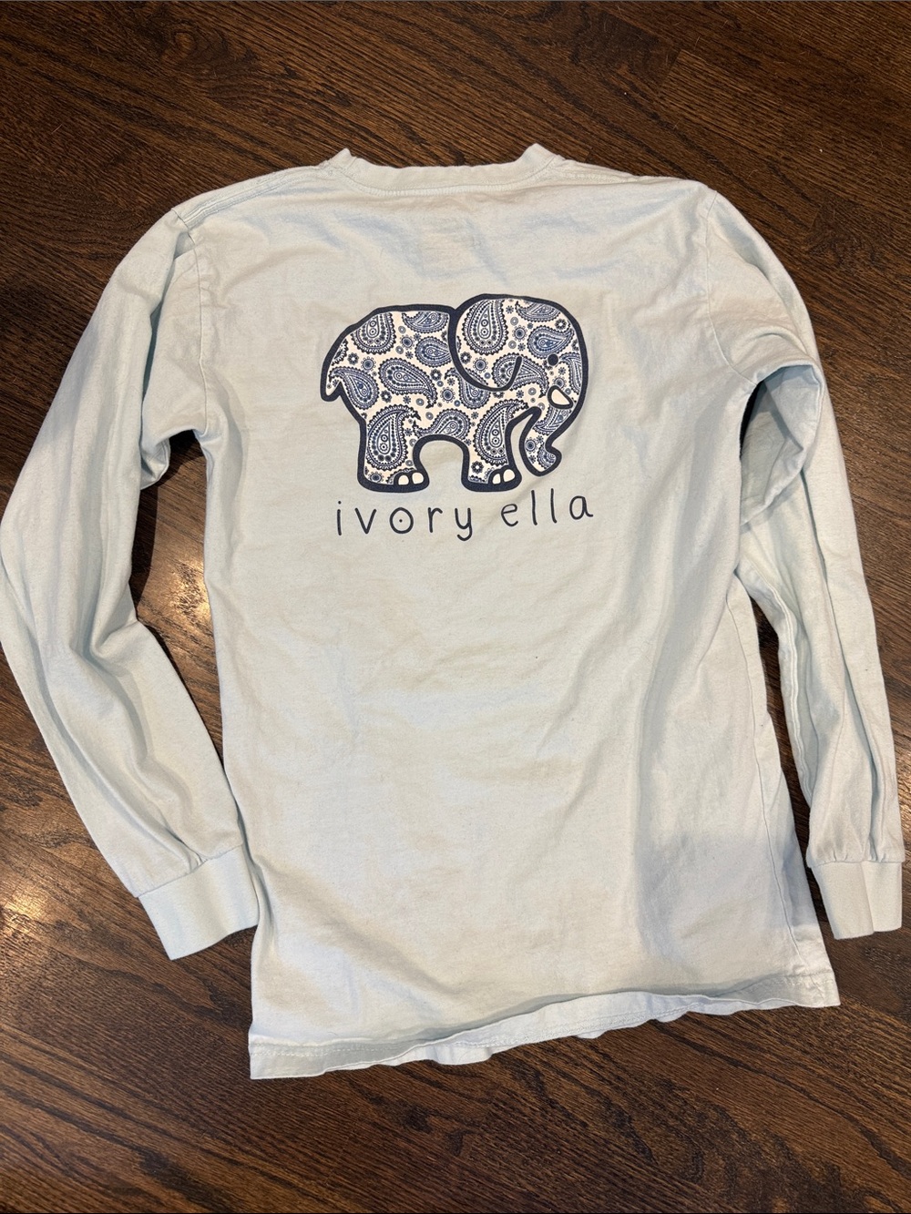 ivory ella Light Blue Long Sleeve Tee with Navy Paisley Elephant